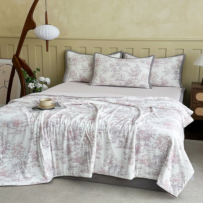 91家纺网 家纺一手货源 找家纺 （总）幸嘉轩 2026新款凉感丝夏被床盖四件套拼色夏凉被空调被