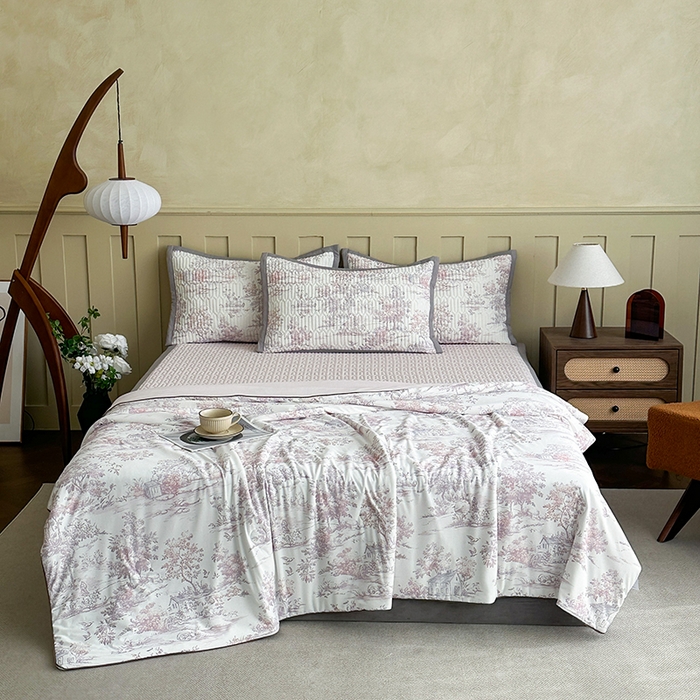 91家纺网 家纺一手货源 找家纺 （总）幸嘉轩 2026新款凉感丝夏被床盖四件套拼色夏凉被空调被