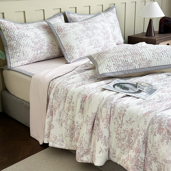 91家纺网 家纺一手货源 找家纺 （总）幸嘉轩 2026新款凉感丝夏被床盖四件套拼色夏凉被空调被