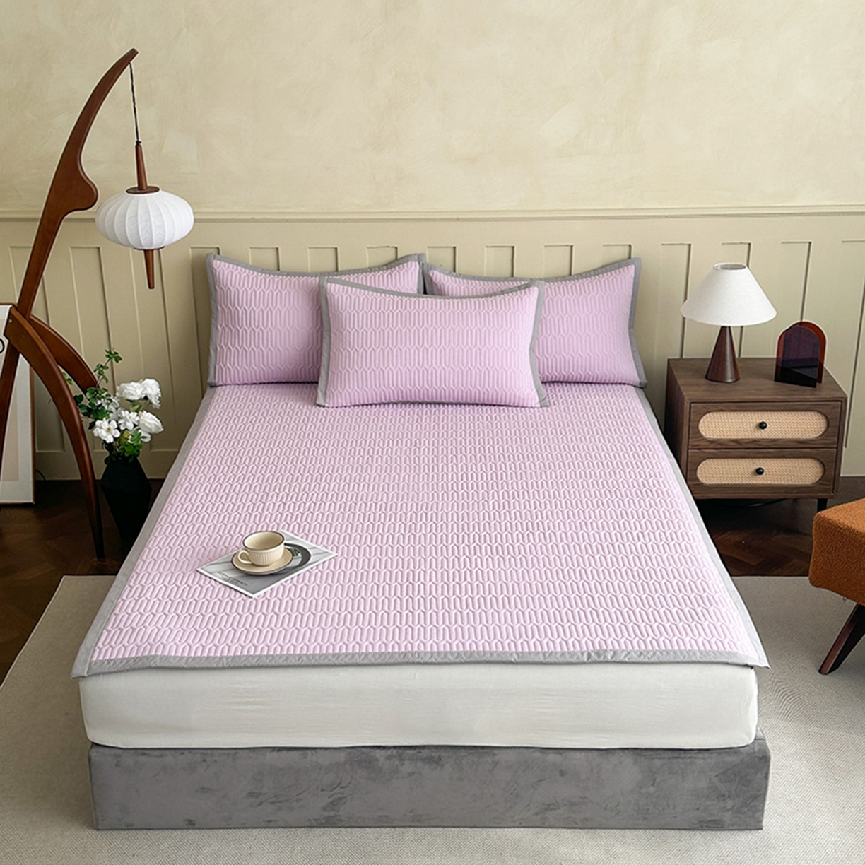 91家纺网 家纺一手货源 找家纺 幸嘉轩 2026新款凉感丝夏被床盖四件套拼色夏凉被空调被 绿+紫