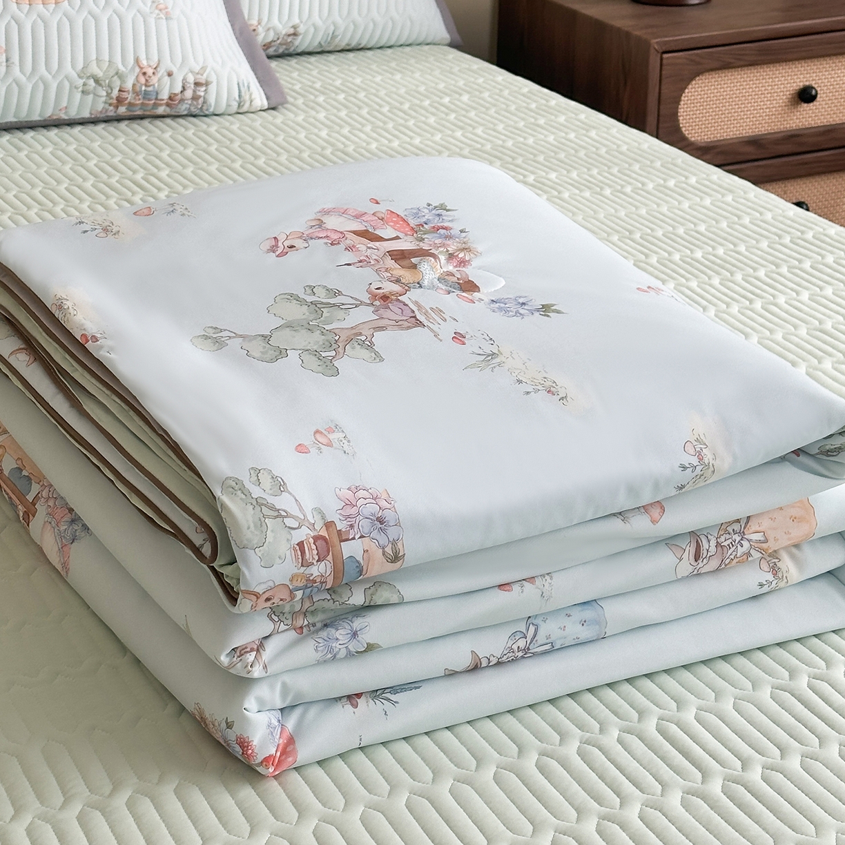 幸嘉轩 2026新款凉感丝夏被床盖四件套拼色夏凉被空调被 惬意午后-绿