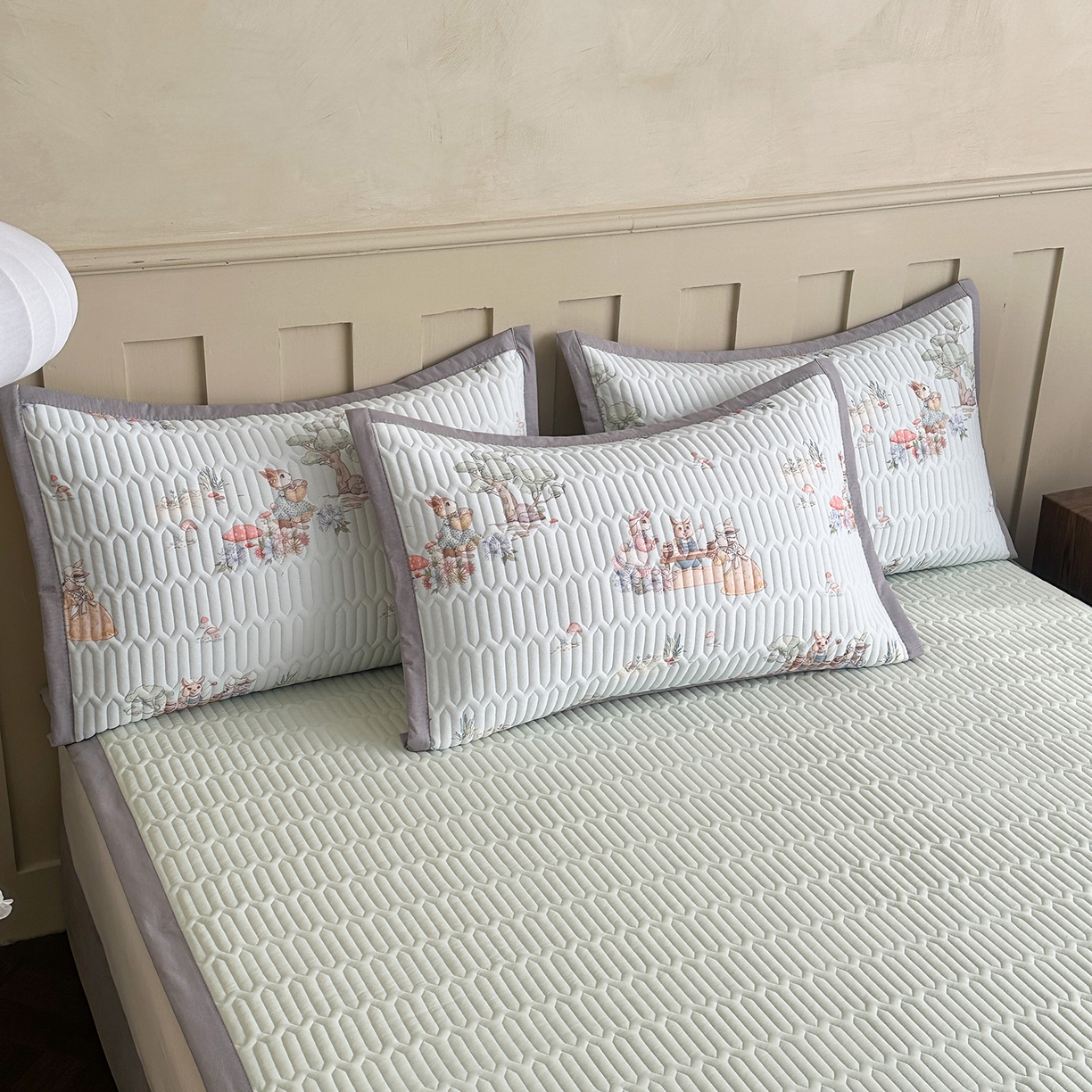 91家纺网 家纺一手货源 找家纺 幸嘉轩 2026新款凉感丝夏被床盖四件套拼色夏凉被空调被 惬意午后-绿