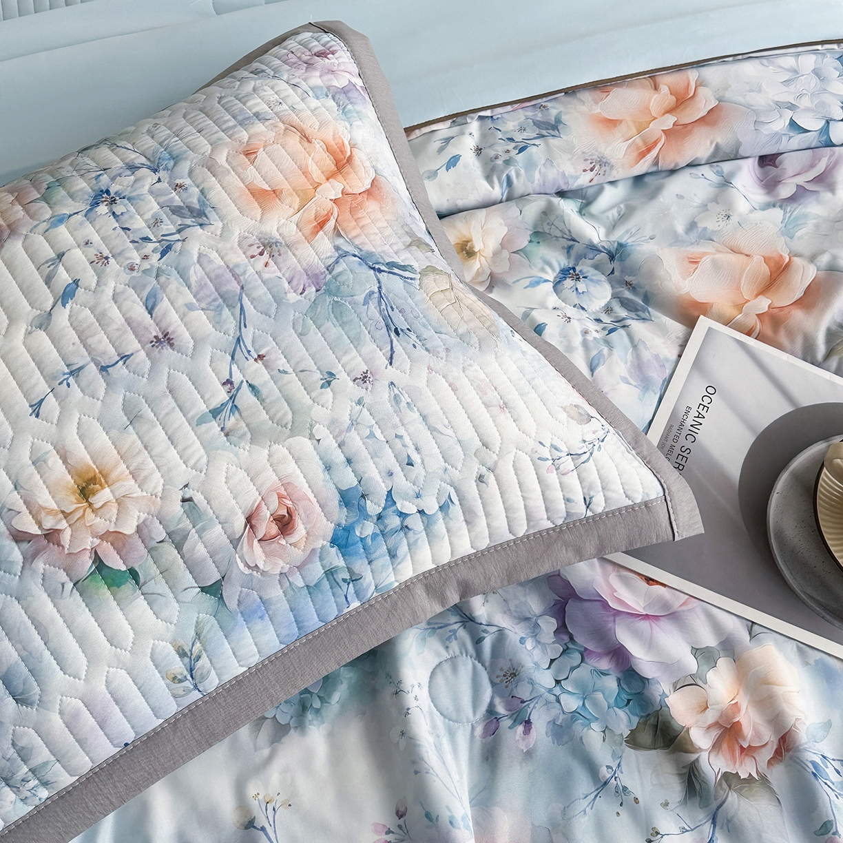 91家纺网 家纺一手货源 找家纺 幸嘉轩 2026新款凉感丝夏被床盖四件套拼色夏凉被空调被 慢时光