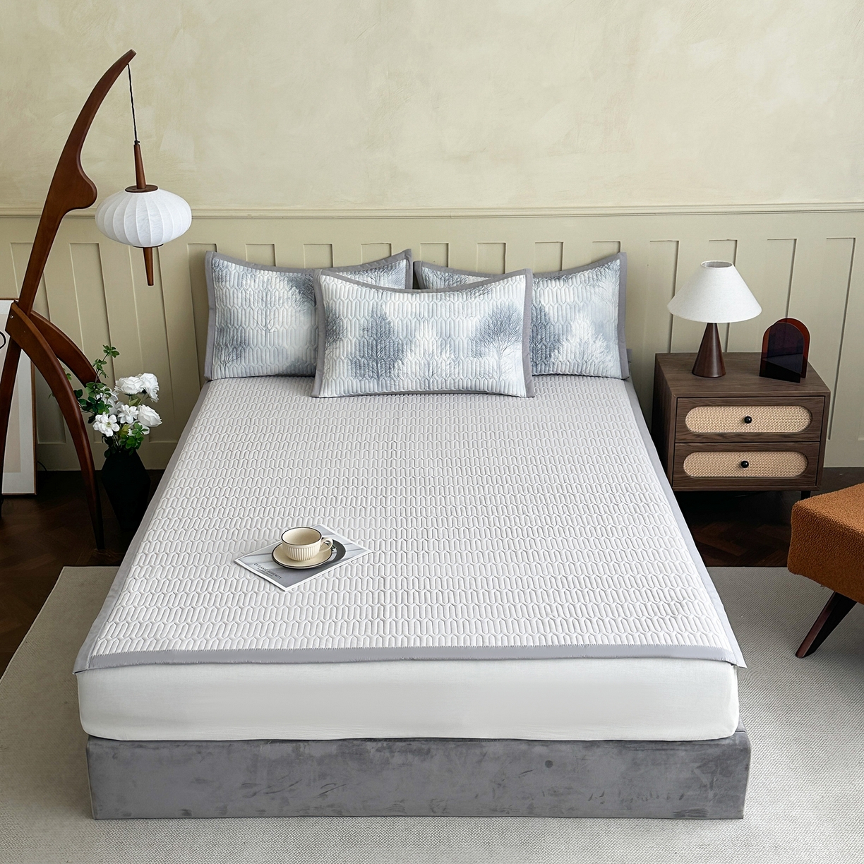 91家纺网 家纺一手货源 找家纺 幸嘉轩 2026新款凉感丝夏被床盖四件套拼色夏凉被空调被 秋日森林-灰