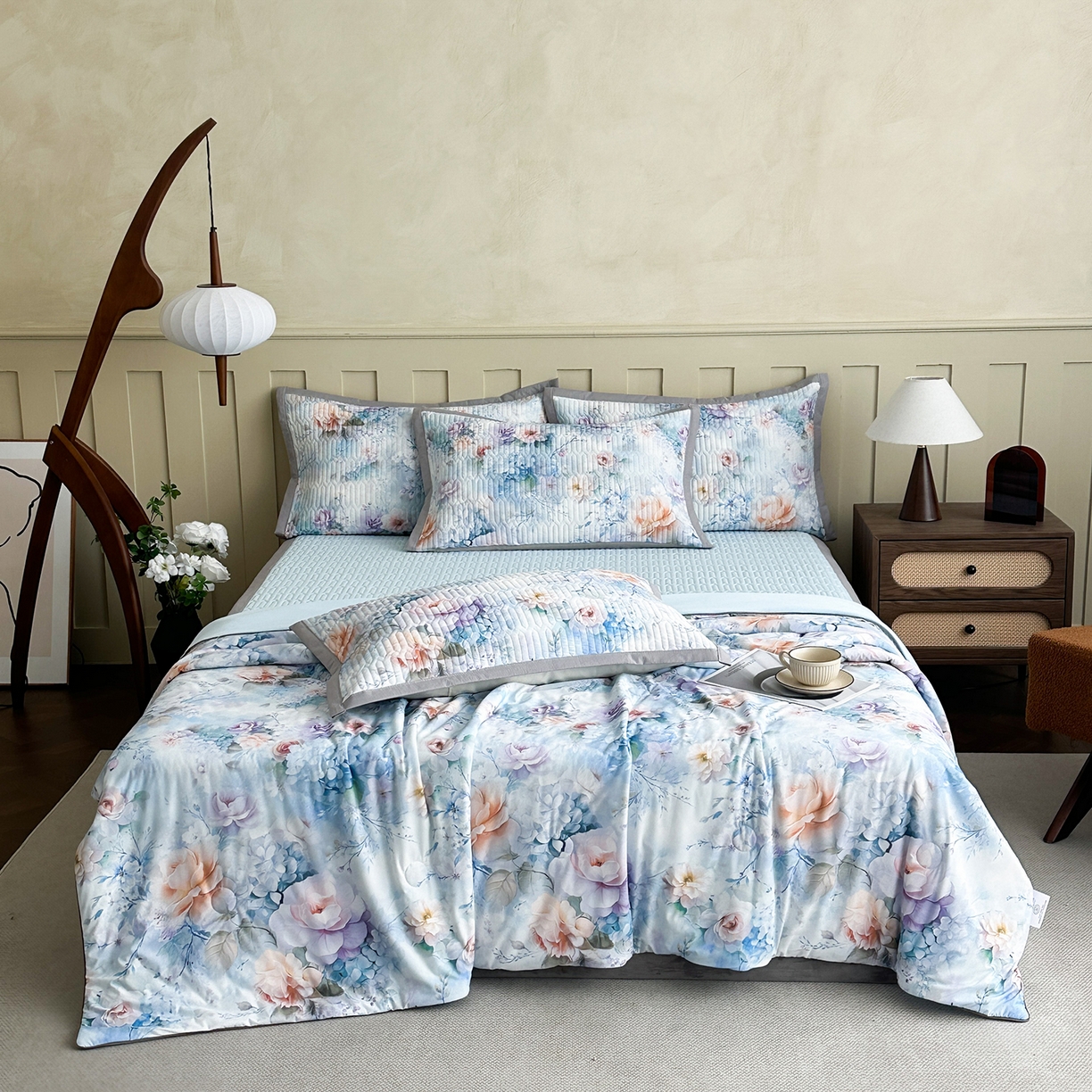 91家纺网 家纺一手货源 找家纺 幸嘉轩 2026新款凉感丝夏被床盖四件套拼色夏凉被空调被 慢时光