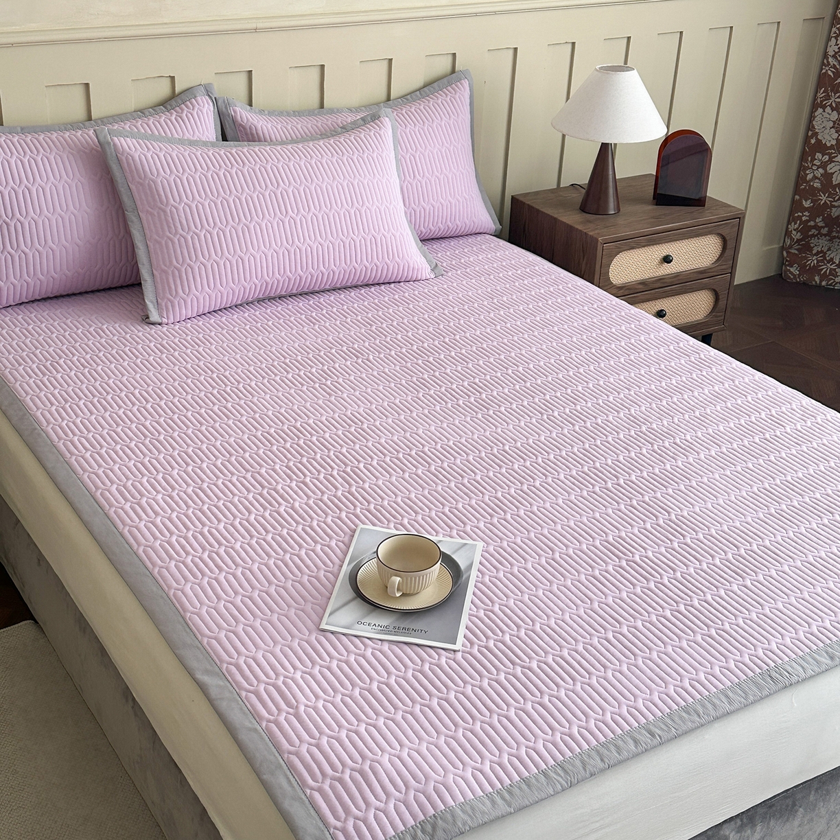 91家纺网 家纺一手货源 找家纺 幸嘉轩 2026新款凉感丝夏被床盖四件套拼色夏凉被空调被 绿+紫