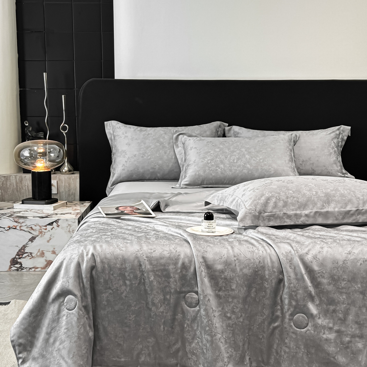 91家纺网 家纺一手货源 找家纺 慕晨 2026新款莱赛尔提花四件套高级简奢款天丝夏被四件套直播热款 玛丽