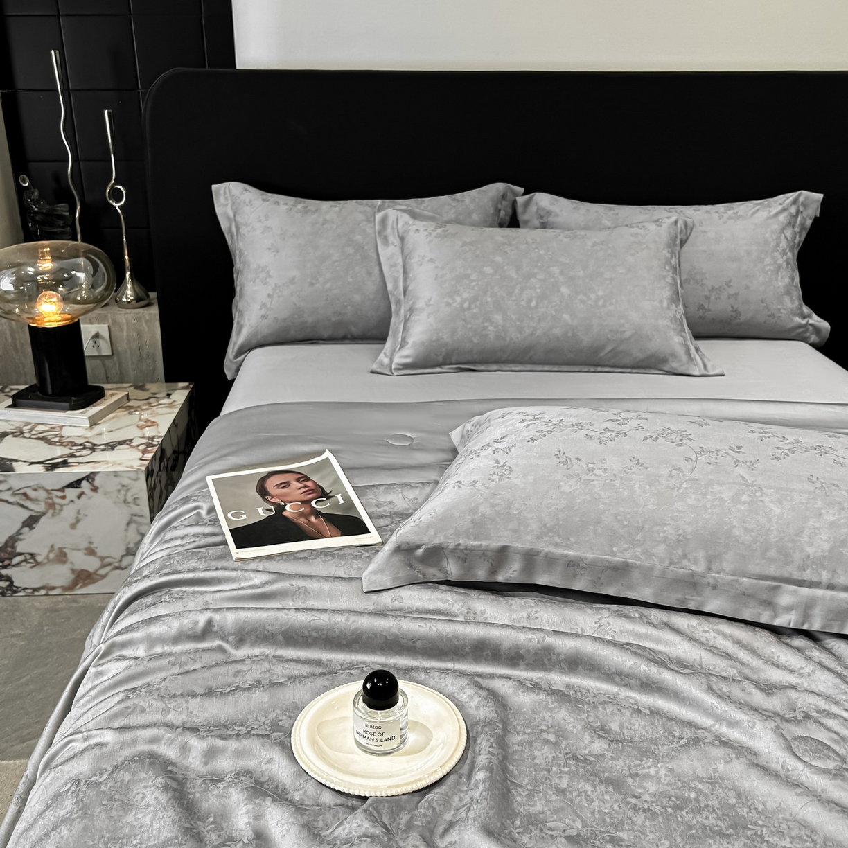 91家纺网 家纺一手货源 找家纺 慕晨 2026新款莱赛尔提花四件套高级简奢款天丝夏被四件套直播热款 玛丽