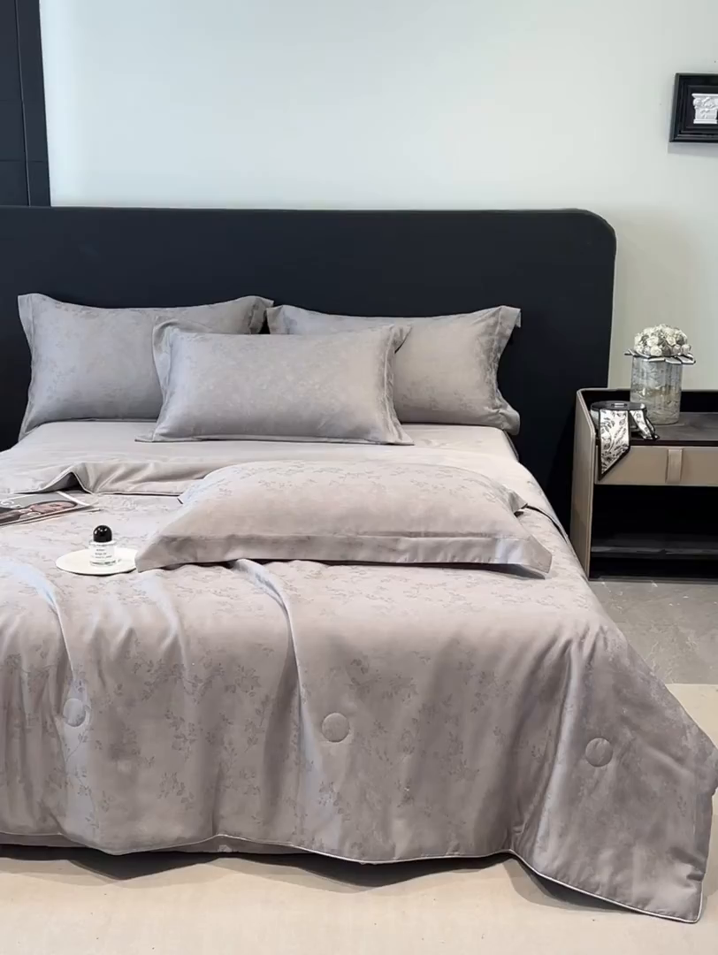 91家纺网 家纺一手货源 找家纺 慕晨 2026新款莱赛尔提花四件套高级简奢款天丝夏被四件套直播热款 玛丽