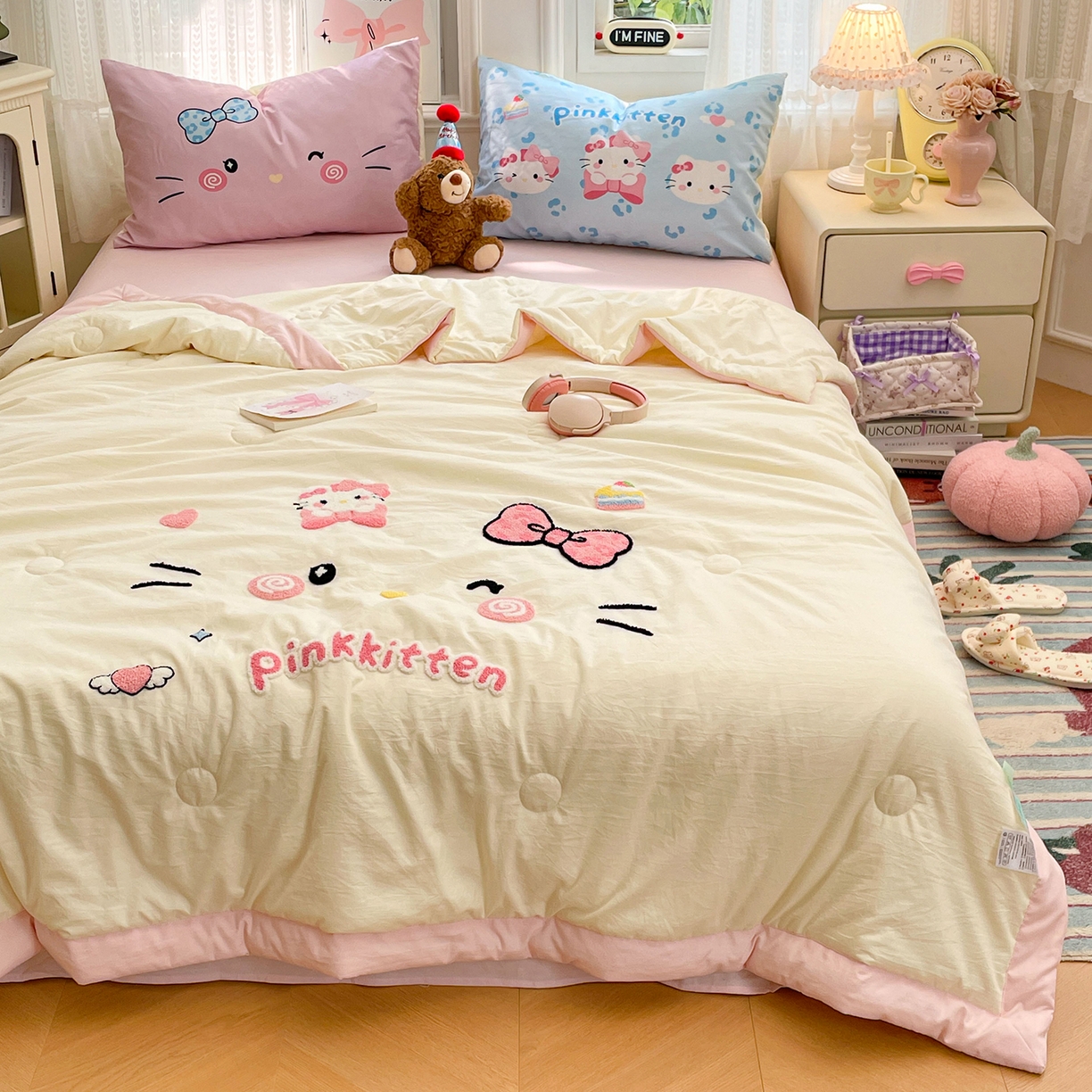 91家纺网 家纺一手货源 找家纺 （总）康纳利 2026新款加厚水洗云朵棉大版毛巾绣夏凉被空调被印花卡通夏被四件套