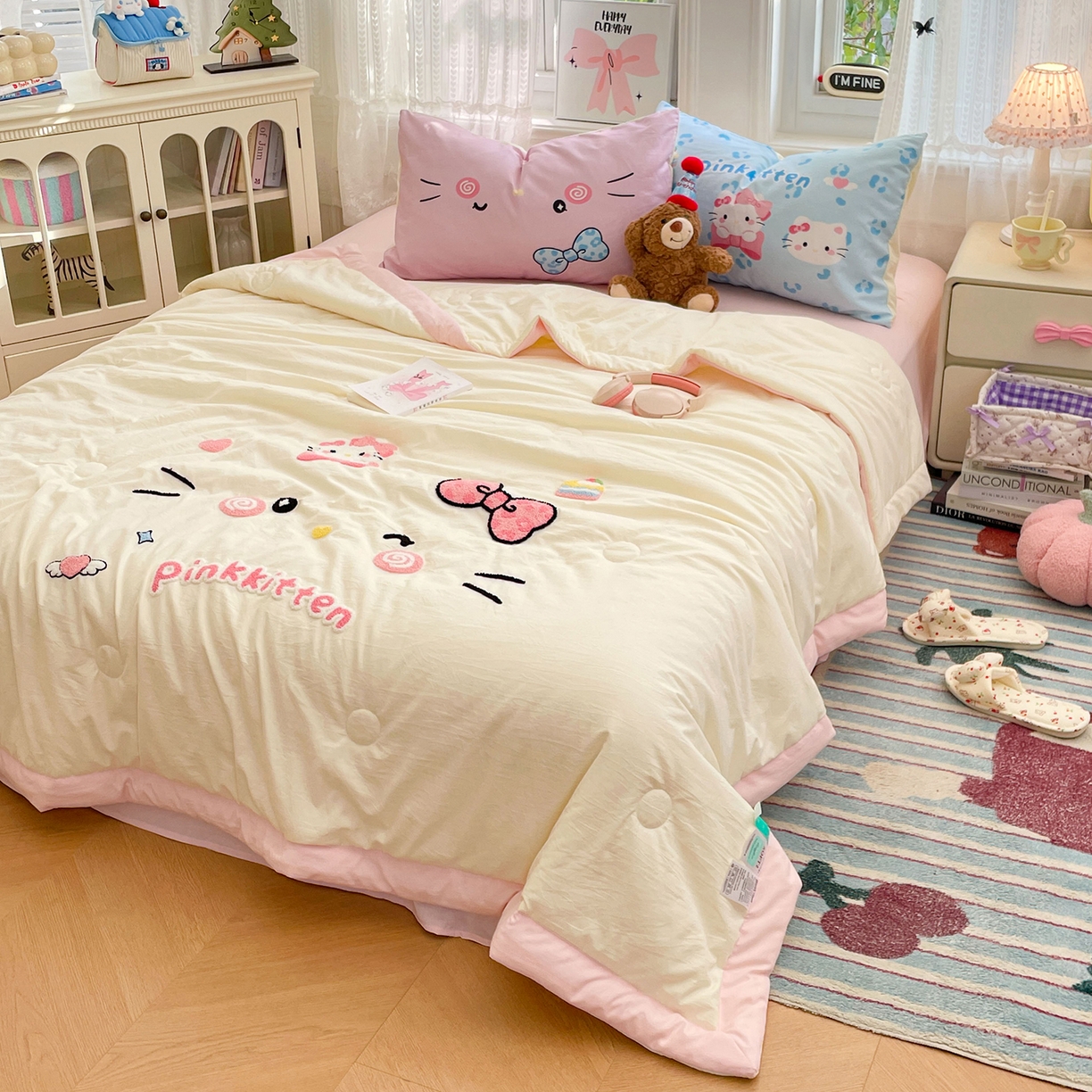 91家纺网 家纺一手货源 找家纺 （总）康纳利 2026新款加厚水洗云朵棉大版毛巾绣夏凉被空调被印花卡通夏被四件套