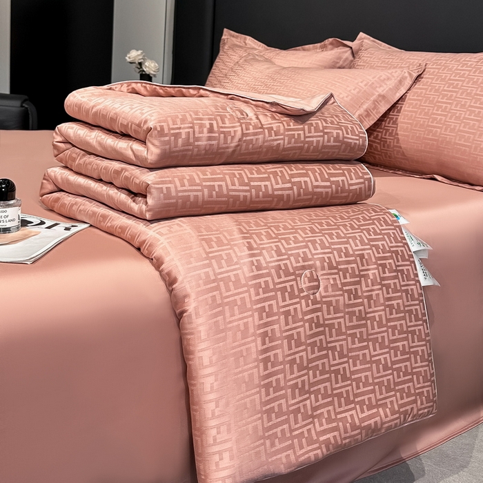 91家纺网 家纺一手货源 找家纺 慕晨 2026新款莱赛尔提花四件套高级简奢款天丝夏被四件套直播热款 米娜