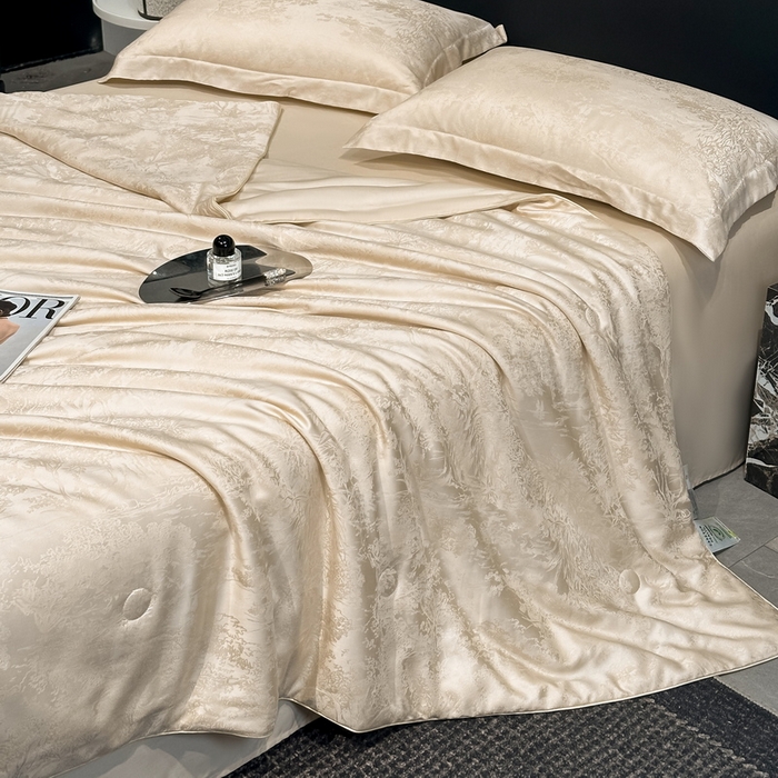 91家纺网 家纺一手货源 找家纺 慕晨 2026新款莱赛尔提花四件套高级简奢款天丝夏被四件套直播热款 佩吉拉