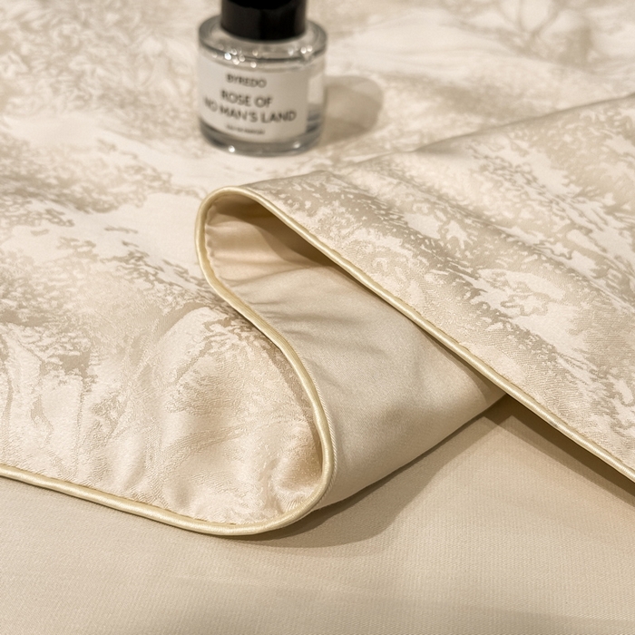 91家纺网 家纺一手货源 找家纺 慕晨 2026新款莱赛尔提花四件套高级简奢款天丝夏被四件套直播热款 佩吉拉