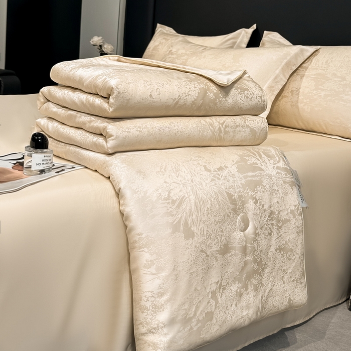 91家纺网 家纺一手货源 找家纺 慕晨 2026新款莱赛尔提花四件套高级简奢款天丝夏被四件套直播热款 佩吉拉