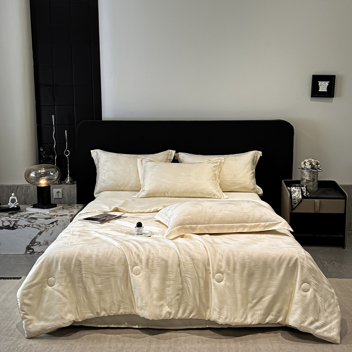 慕晨 2026新款莱赛尔提花四件套高级简奢款天丝夏被四件套直播热款 随意