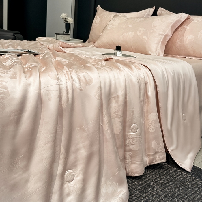 91家纺网 家纺一手货源 找家纺 慕晨 2026新款莱赛尔提花四件套高级简奢款天丝夏被四件套直播热款 亚菲