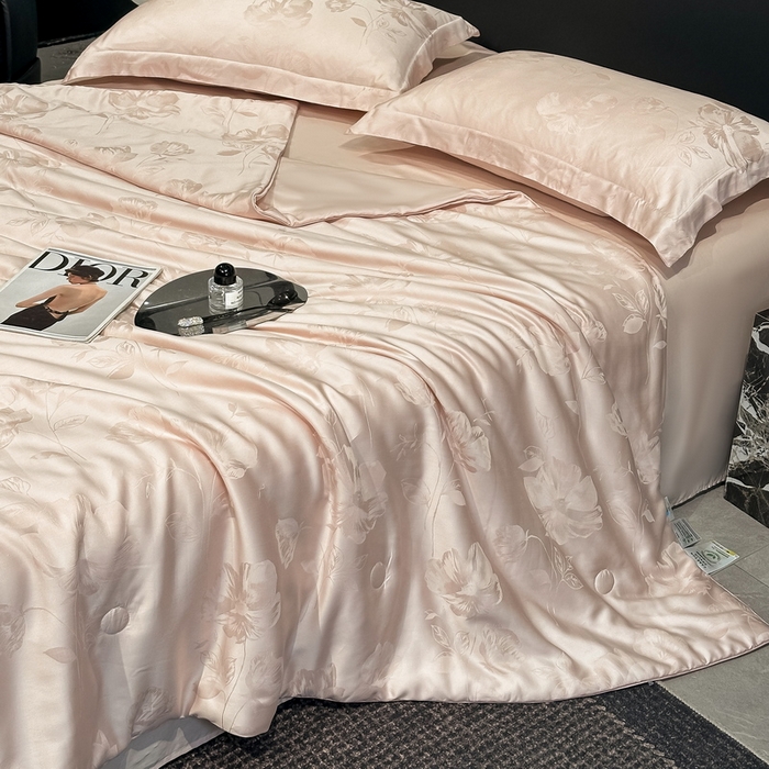 91家纺网 家纺一手货源 找家纺 慕晨 2026新款莱赛尔提花四件套高级简奢款天丝夏被四件套直播热款 亚菲