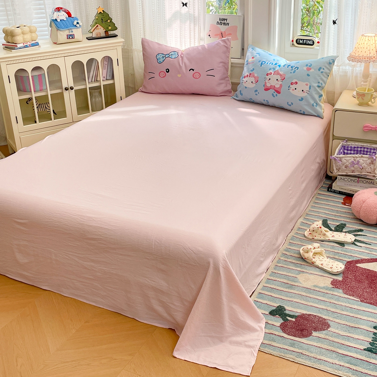 91家纺网 家纺一手货源 找家纺 康纳利 2026新款加厚水洗云朵棉大版毛巾绣夏凉被空调被印花卡通夏被四件套 KT 猫咪-奶黄