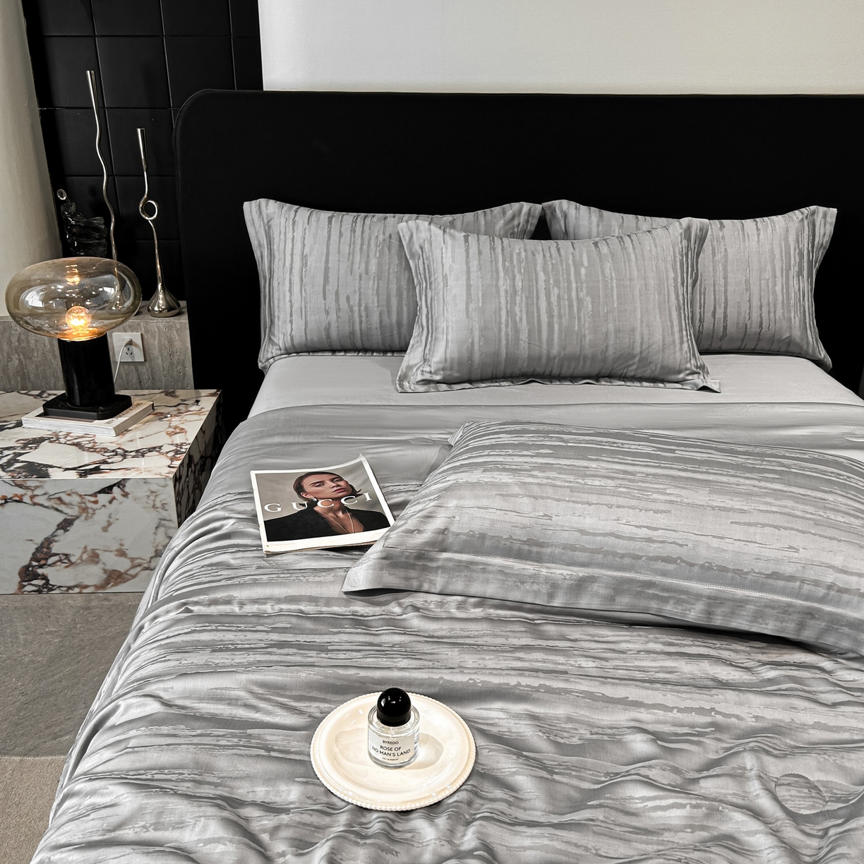 91家纺网 家纺一手货源 找家纺 慕晨 2026新款莱赛尔提花四件套高级简奢款天丝夏被四件套直播热款 亚希