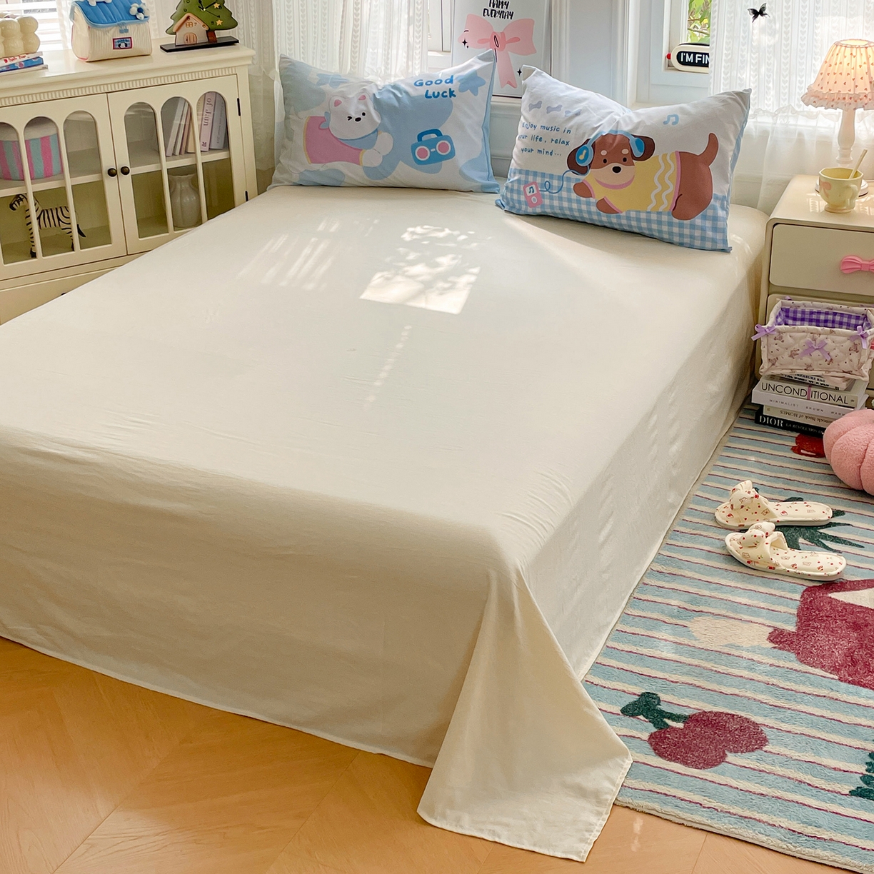 91家纺网 家纺一手货源 找家纺 康纳利 2026新款加厚水洗云朵棉大版毛巾绣夏凉被空调被印花卡通夏被四件套 动物趴-蓝