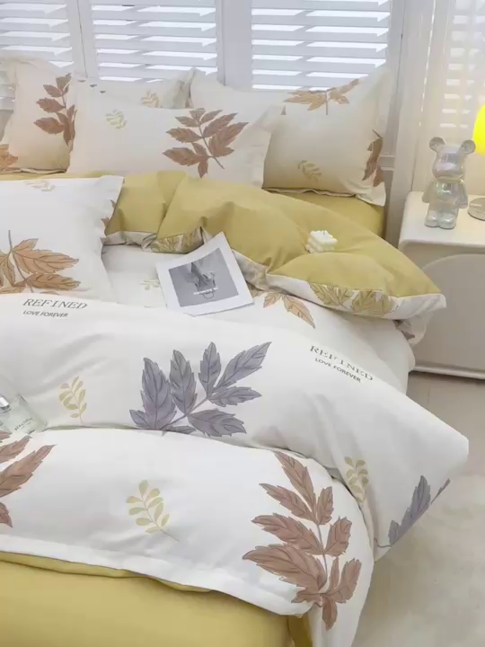 91家纺网 家纺一手货源 找家纺 董成龙 2026新款直播爆款加厚全棉活性磨毛四件套纯棉三件套 声声蔓-咖