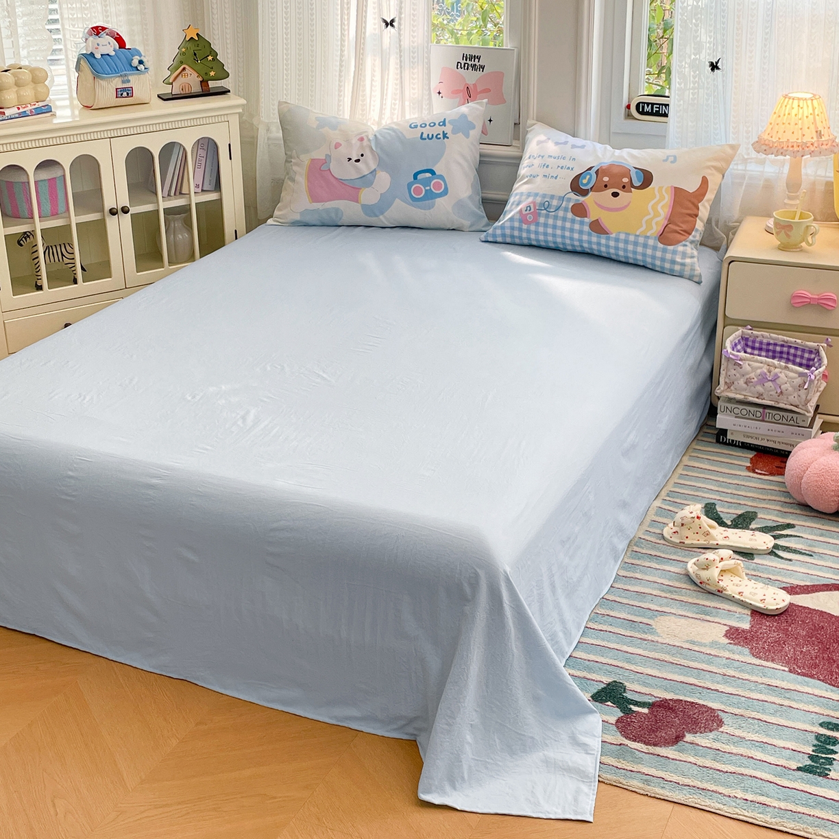 91家纺网 家纺一手货源 找家纺 康纳利 2026新款加厚水洗云朵棉大版毛巾绣夏凉被空调被印花卡通夏被四件套 动物趴-条纹