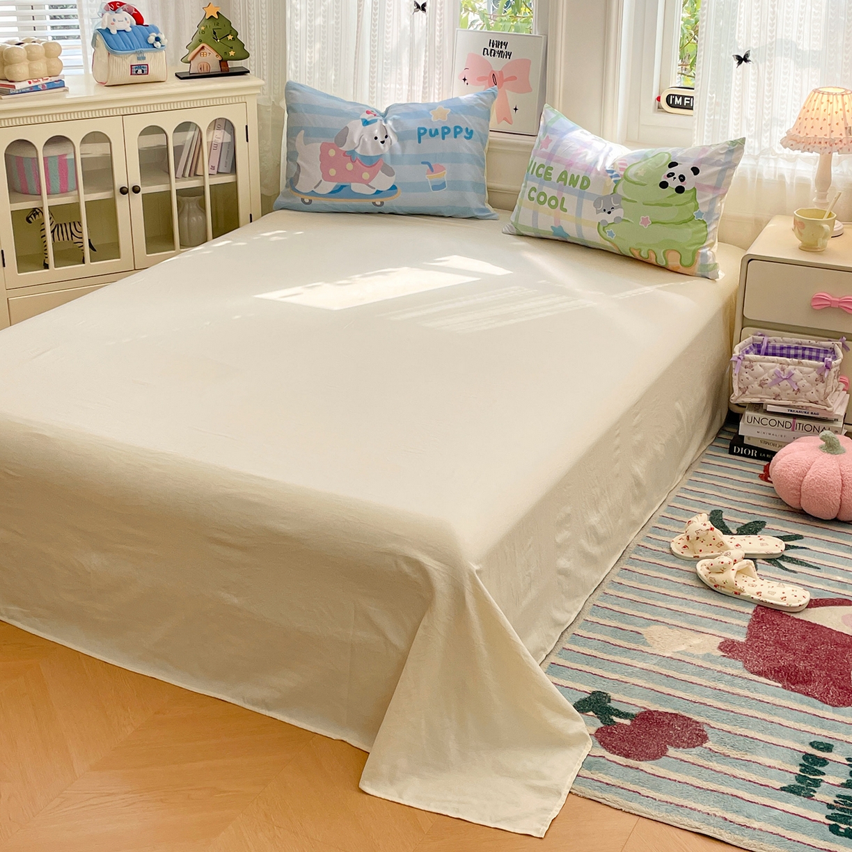 91家纺网 家纺一手货源 找家纺 康纳利 2026新款加厚水洗云朵棉大版毛巾绣夏凉被空调被印花卡通夏被四件套 抹茶冰激凌