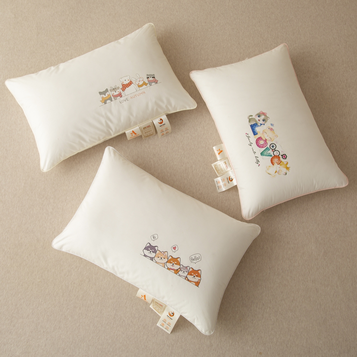 91家纺网 家纺一手货源 找家纺 芯宜佳 2026新款枕芯A类全棉按摩卡通儿童枕头学生宿舍专用护颈枕芯 love猫