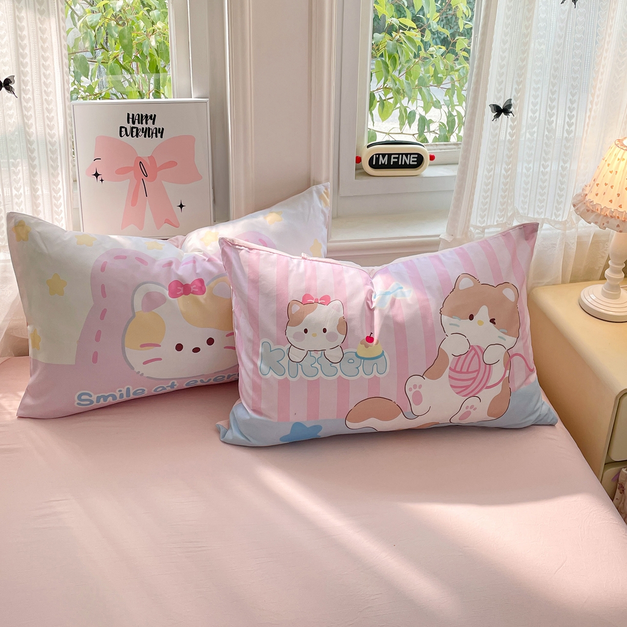 91家纺网 家纺一手货源 找家纺 康纳利 2026新款加厚水洗云朵棉大版毛巾绣夏凉被空调被印花卡通夏被四件套 晚安猫咪