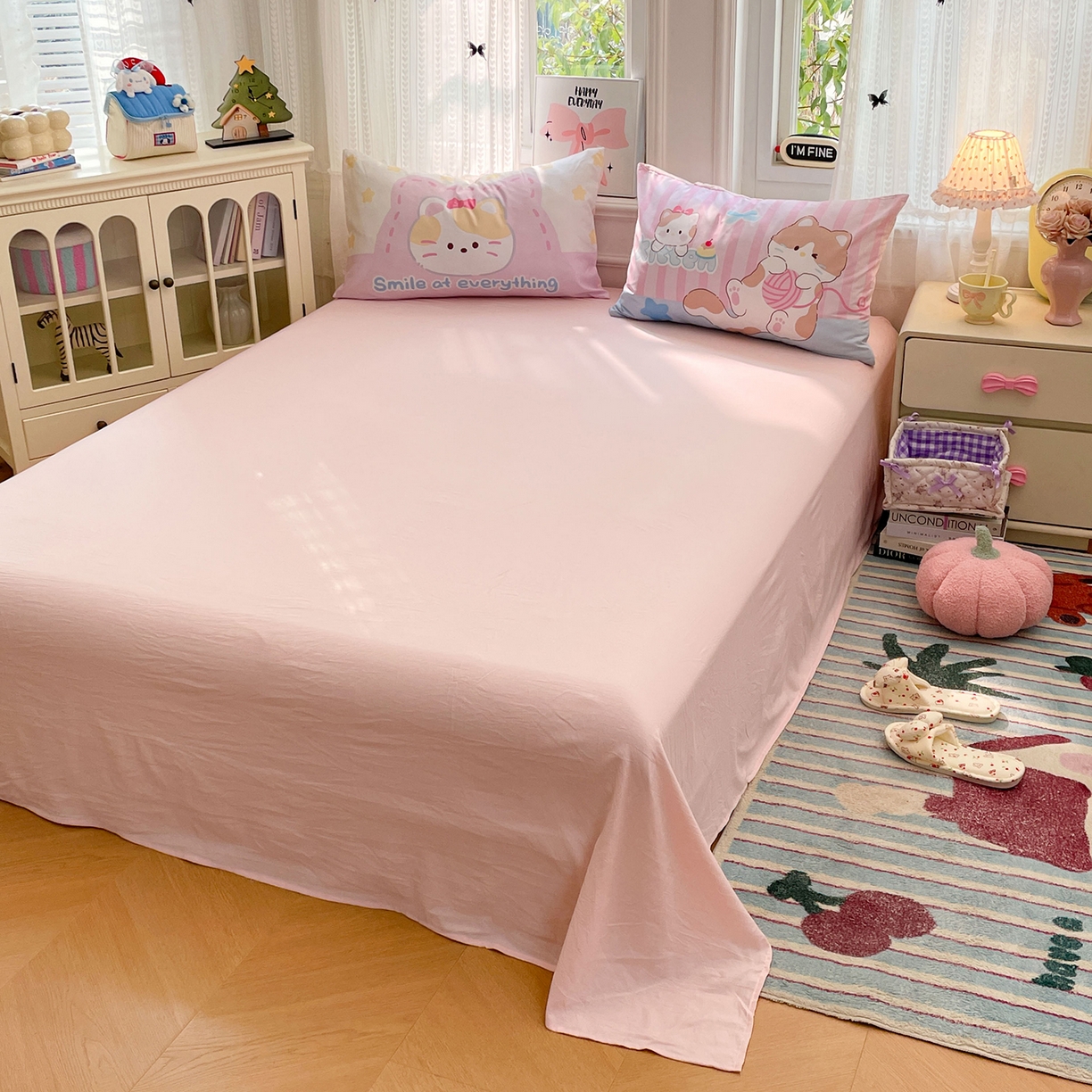 91家纺网 家纺一手货源 找家纺 康纳利 2026新款加厚水洗云朵棉大版毛巾绣夏凉被空调被印花卡通夏被四件套 晚安猫咪