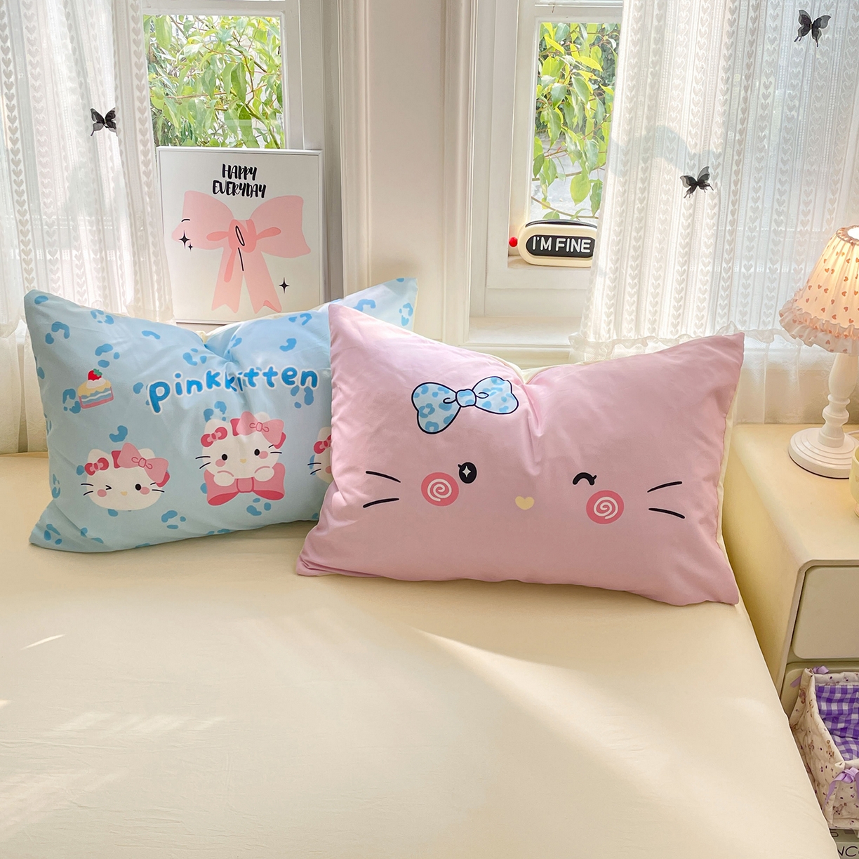 91家纺网 家纺一手货源 找家纺 康纳利 2026新款加厚水洗云朵棉大版毛巾绣夏凉被空调被印花卡通夏被四件套 KT 猫咪-粉