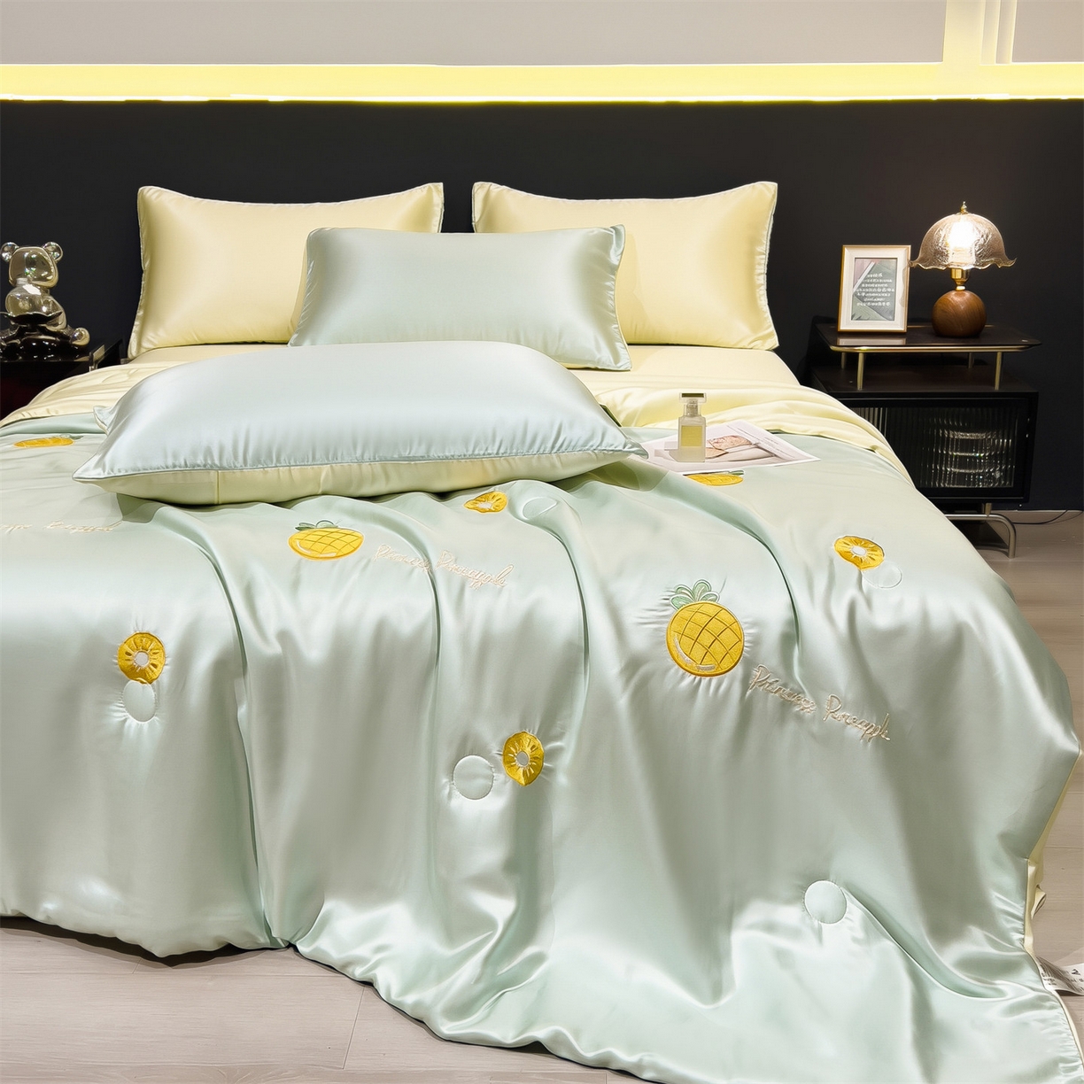 91家纺网 家纺一手货源 找家纺 兄弟坊 2026新款水洗冰丝刺绣夏被夏凉被夏被四件套 菠萝气泡-薄荷色