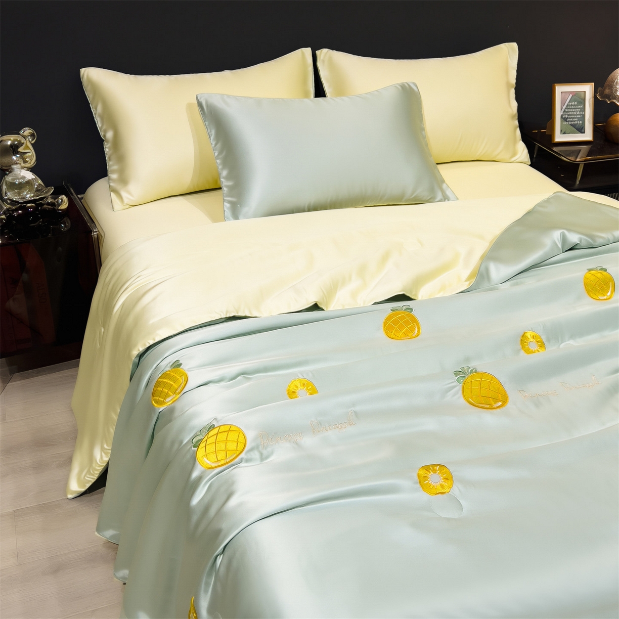 91家纺网 家纺一手货源 找家纺 兄弟坊 2026新款水洗冰丝刺绣夏被夏凉被夏被四件套 菠萝气泡-薄荷色