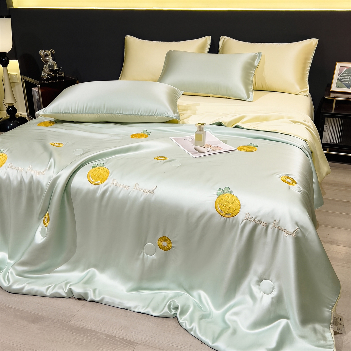 91家纺网 家纺一手货源 找家纺 兄弟坊 2026新款水洗冰丝刺绣夏被夏凉被夏被四件套 菠萝气泡-薄荷色