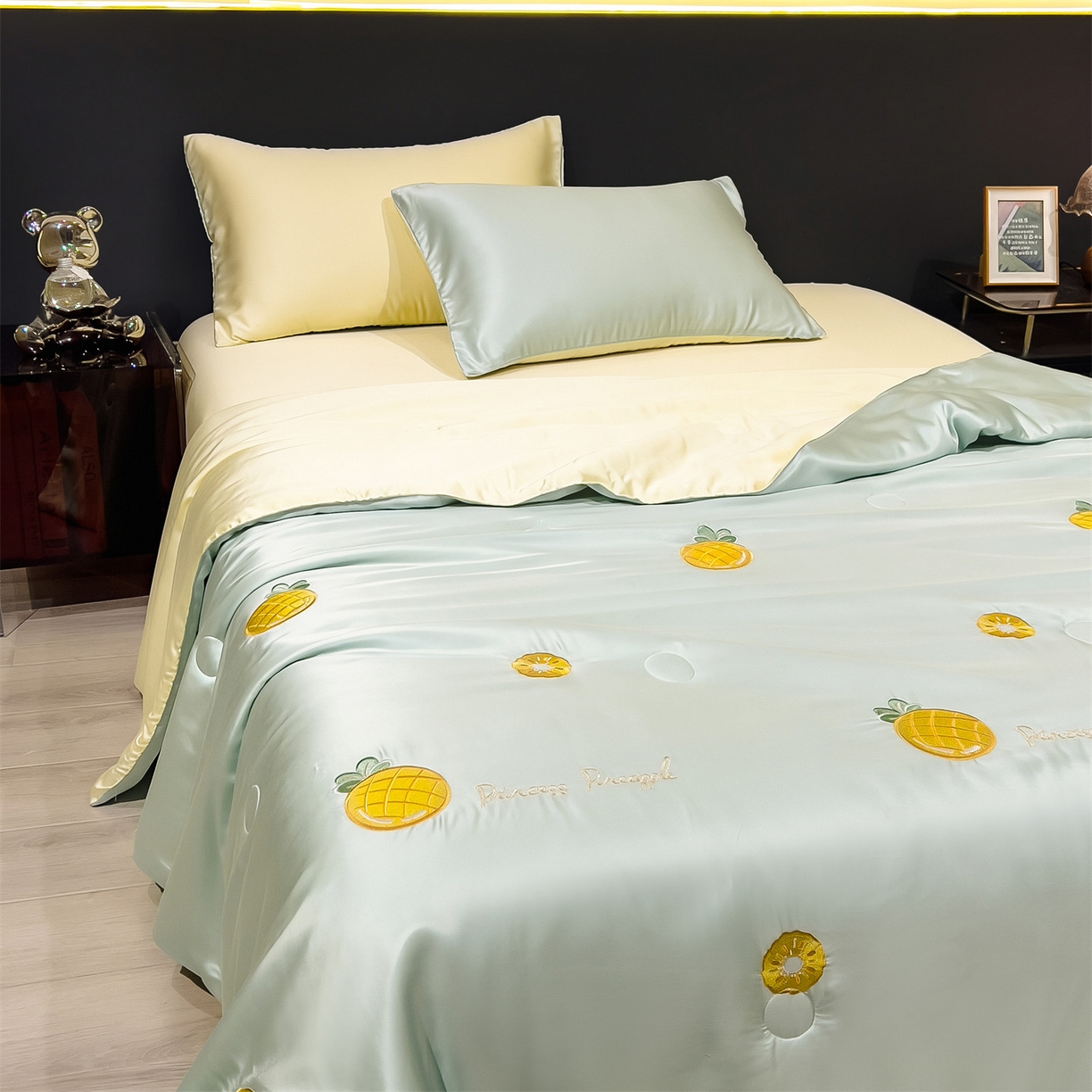 91家纺网 家纺一手货源 找家纺 兄弟坊 2026新款水洗冰丝刺绣夏被夏凉被夏被四件套 菠萝气泡-薄荷色