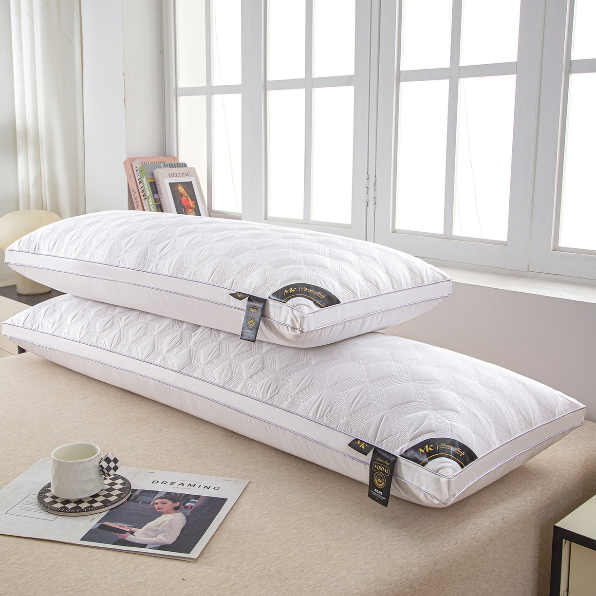 91家纺网 家纺一手货源 找家纺 （总）芯宜佳 2026新款枕芯多线格菱形长枕双人枕芯酒店情侣枕家用亲子枕头