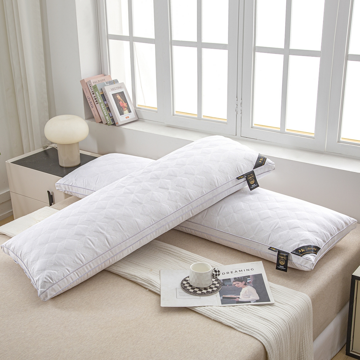 91家纺网 家纺一手货源 找家纺 （总）芯宜佳 2026新款枕芯多线格菱形长枕双人枕芯酒店情侣枕家用亲子枕头