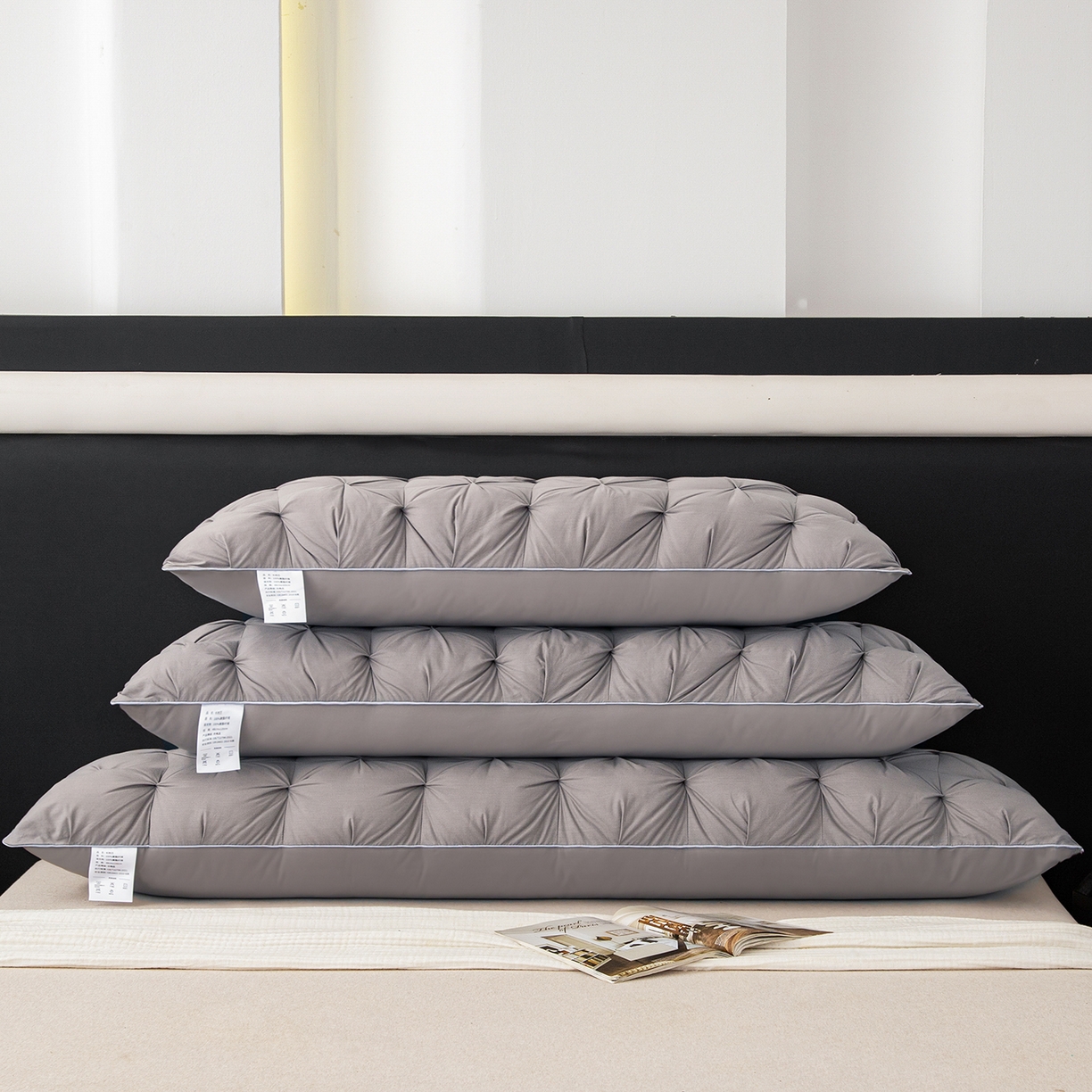 91家纺网 家纺一手货源 找家纺 芯宜佳 2026新款枕芯纽花长枕双人枕芯酒店情侣枕家用亲子枕头 纽花-灰