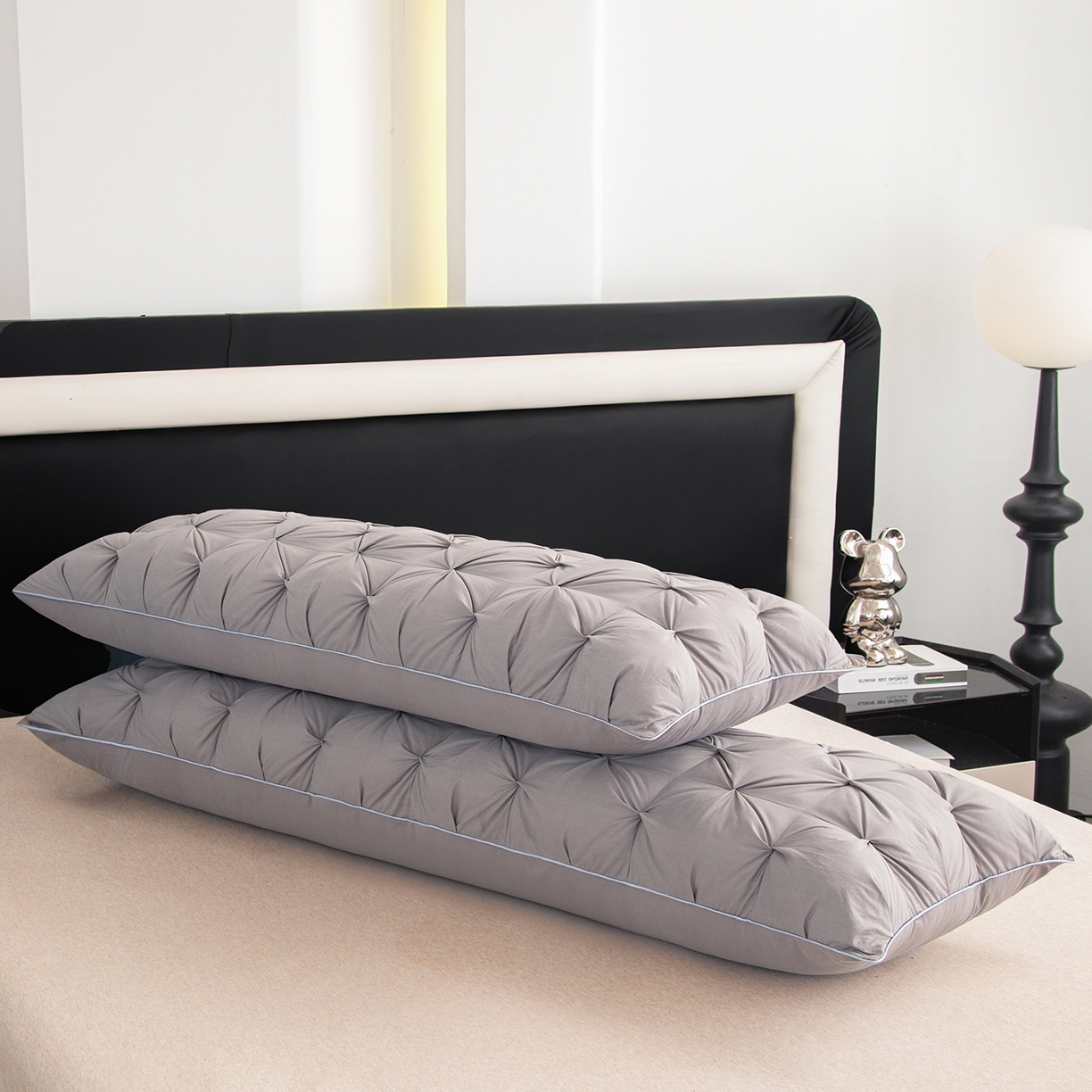 91家纺网 家纺一手货源 找家纺 芯宜佳 2026新款枕芯纽花长枕双人枕芯酒店情侣枕家用亲子枕头 纽花-灰