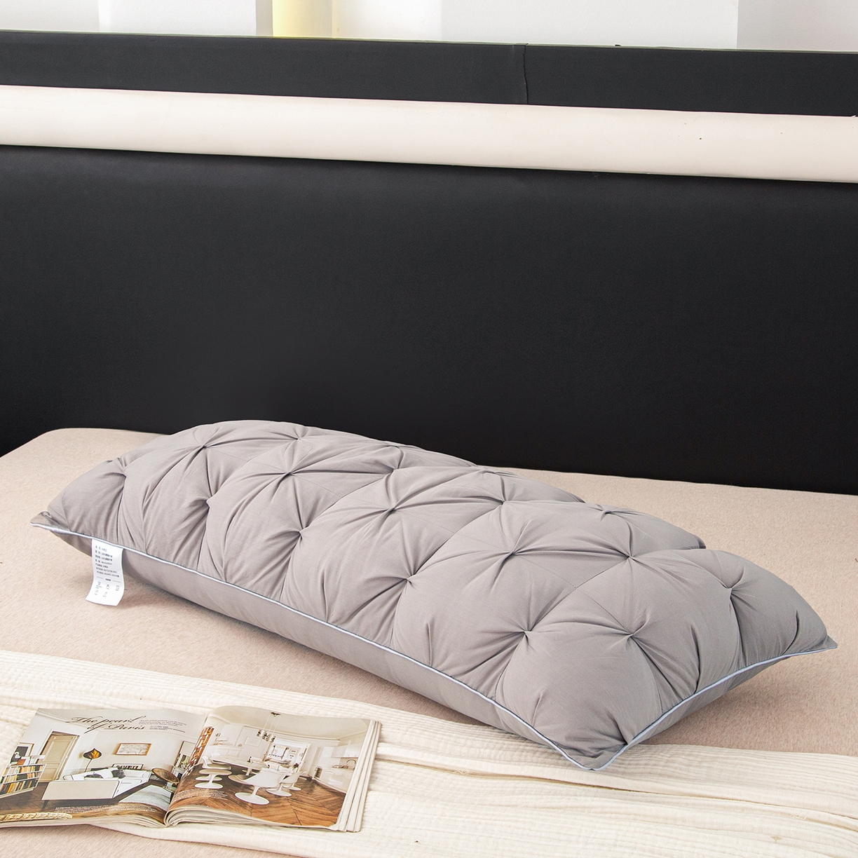 91家纺网 家纺一手货源 找家纺 芯宜佳 2026新款枕芯纽花长枕双人枕芯酒店情侣枕家用亲子枕头 纽花-灰