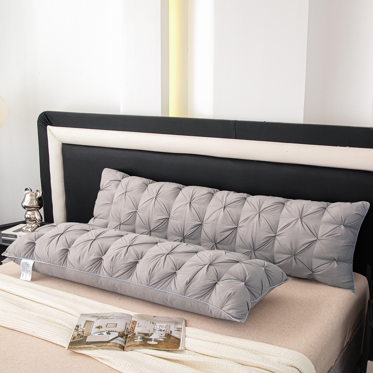 91家纺网 家纺一手货源 找家纺 芯宜佳 2026新款枕芯纽花长枕双人枕芯酒店情侣枕家用亲子枕头 纽花-灰