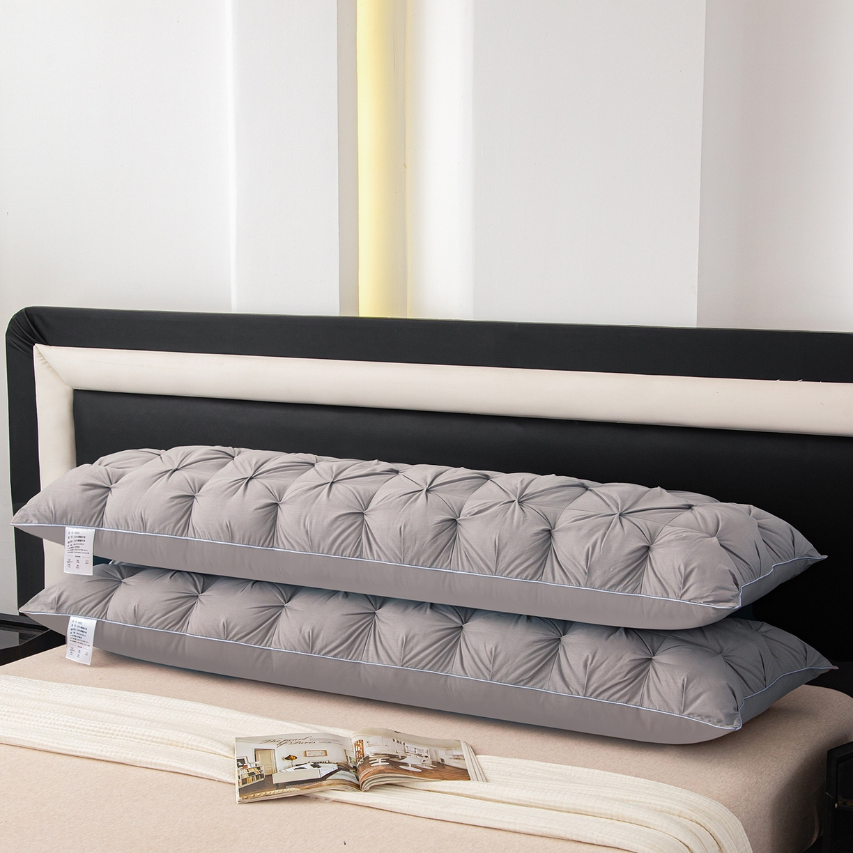 91家纺网 家纺一手货源 找家纺 芯宜佳 2026新款枕芯纽花长枕双人枕芯酒店情侣枕家用亲子枕头 纽花-灰