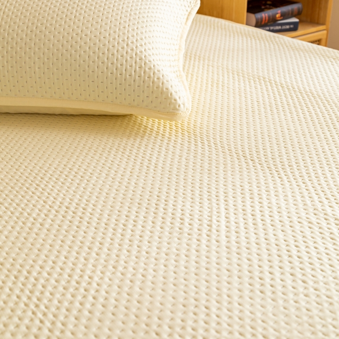 91家纺网 家纺一手货源 找家纺 宇淳国际 2026新款小竺棉超声波床笠三件套外贸跨境电商亚马逊速卖通欧美特殊尺寸可定制 奶黄-小竺棉夹棉床笠