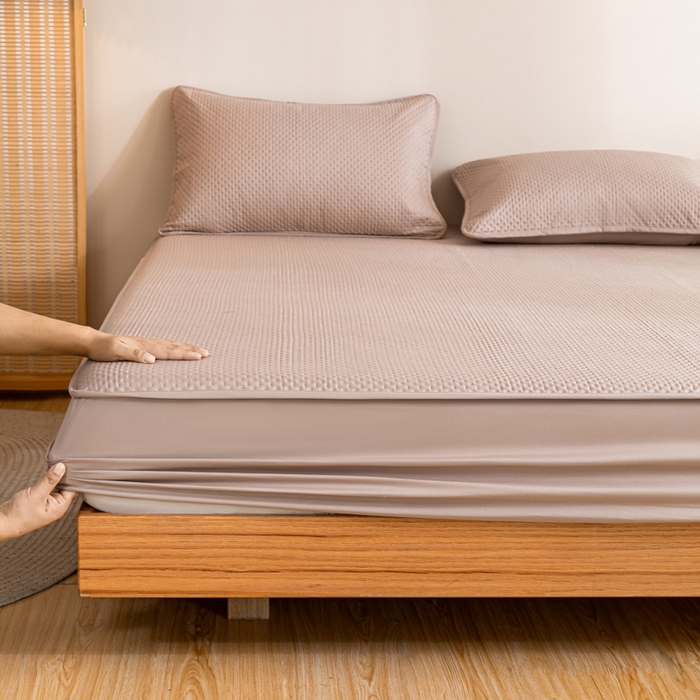 91家纺网 家纺一手货源 找家纺 宇淳国际 2026新款小竺棉超声波床笠三件套外贸跨境电商亚马逊速卖通欧美特殊尺寸可定制 卡其-小竺棉夹棉床笠