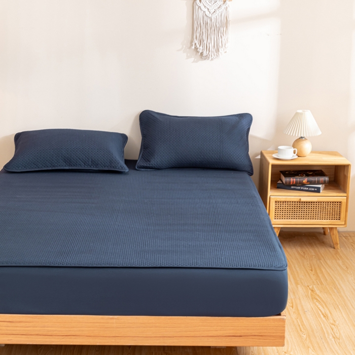 91家纺网 家纺一手货源 找家纺 宇淳国际 2026新款小竺棉超声波床笠三件套外贸跨境电商亚马逊速卖通欧美特殊尺寸可定制 藏青-小竺棉夹棉床笠