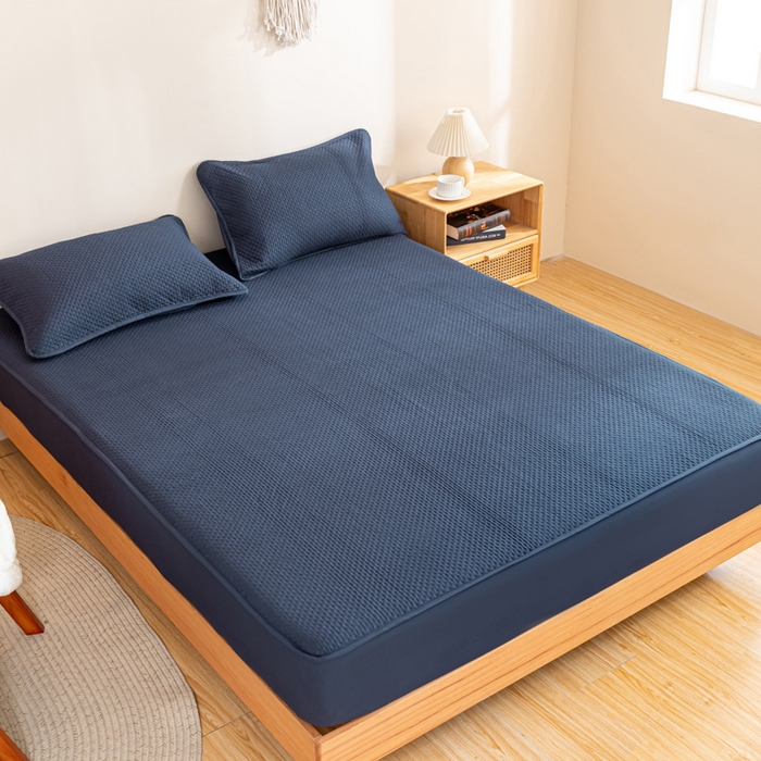 91家纺网 家纺一手货源 找家纺 宇淳国际 2026新款小竺棉超声波床笠三件套外贸跨境电商亚马逊速卖通欧美特殊尺寸可定制 藏青-小竺棉夹棉床笠