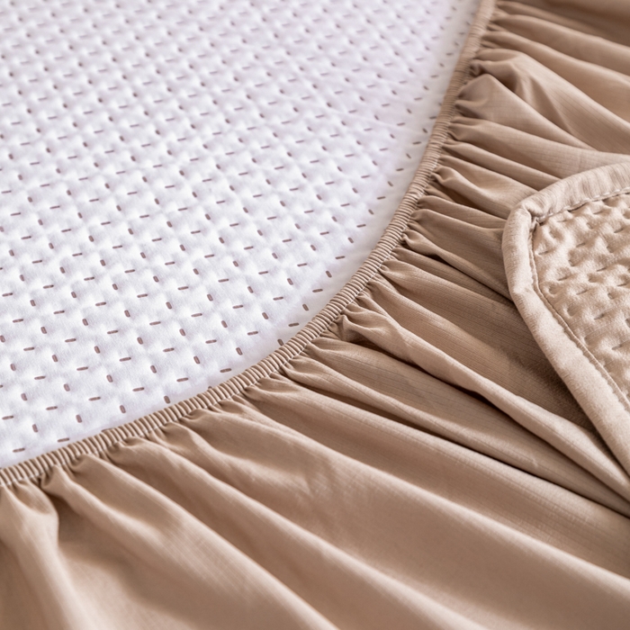 91家纺网 家纺一手货源 找家纺 宇淳国际 2026新款小竺棉超声波床笠三件套外贸跨境电商亚马逊速卖通欧美特殊尺寸可定制 卡其-小竺棉夹棉床笠