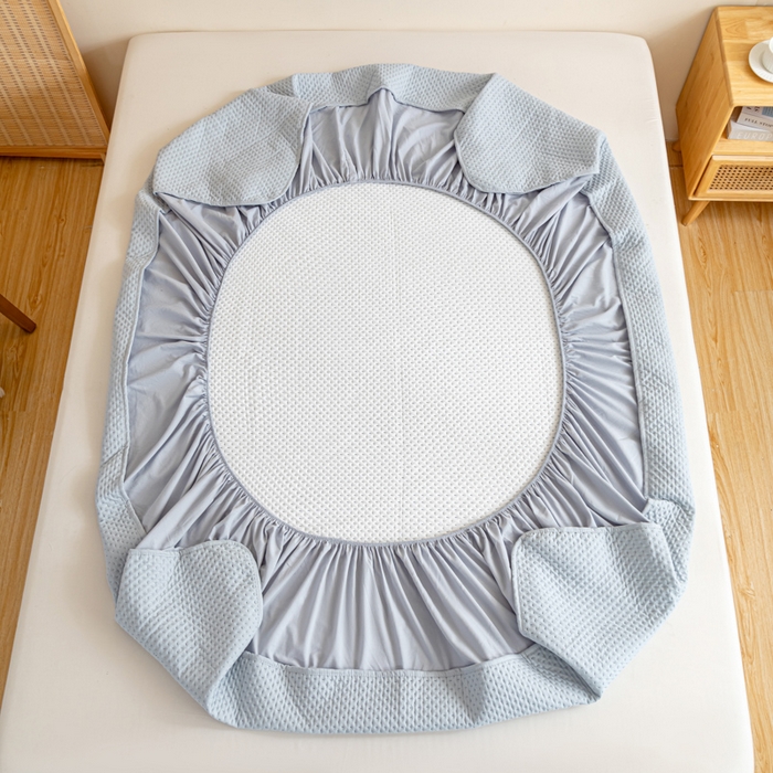 91家纺网 家纺一手货源 找家纺 宇淳国际 2026新款小竺棉超声波床笠三件套外贸跨境电商亚马逊速卖通欧美特殊尺寸可定制 兰灰-小竺棉夹棉床笠