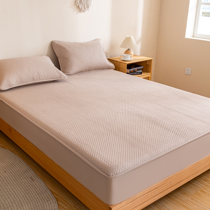 91家纺网 家纺一手货源 找家纺 宇淳国际 2026新款小竺棉超声波床笠三件套外贸跨境电商亚马逊速卖通欧美特殊尺寸可定制 卡其-小竺棉夹棉床笠